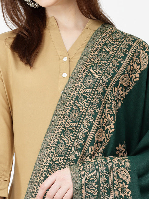 Women's Floral Jamawar Acrylic Border Wool Shawl